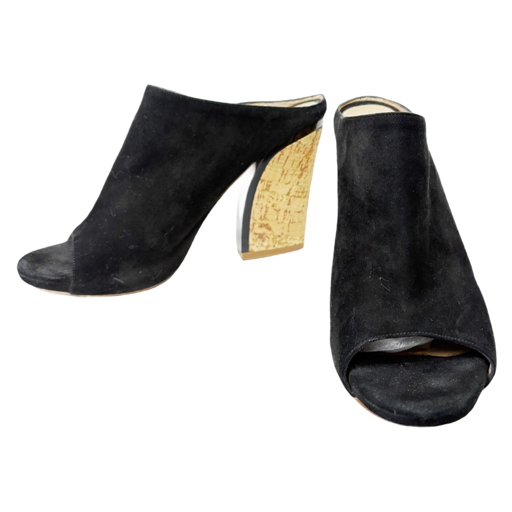Gianni Marra Chic Black Suede Mules with Cork Heel Made in Italy - Size 39
